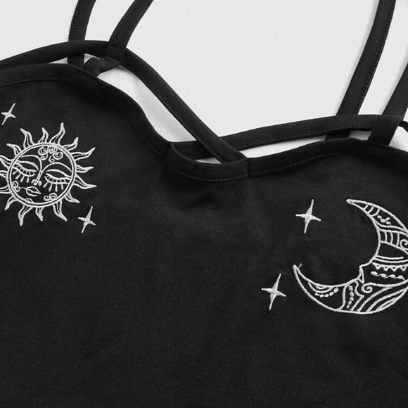 Plus Size Black Goth Galaxy Women's Tank Top And Elastic Waist Midi Skirt Set - Picture 7 of 9